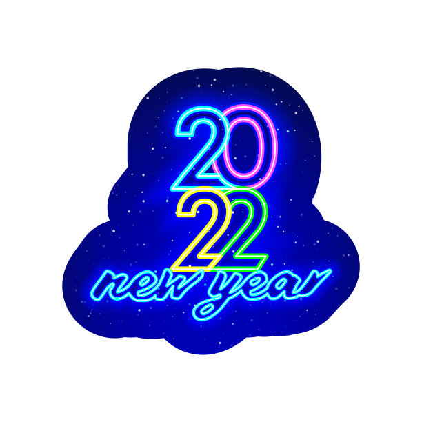 霓虹灯LED蓝色2022新年字母。午夜蓝色的现实霓虹灯图标。图片下载