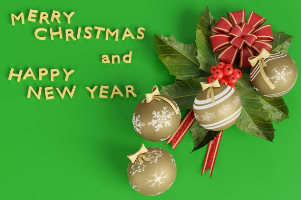 圣诞节装饰，圣诞快乐新年快乐3D插画图片下载