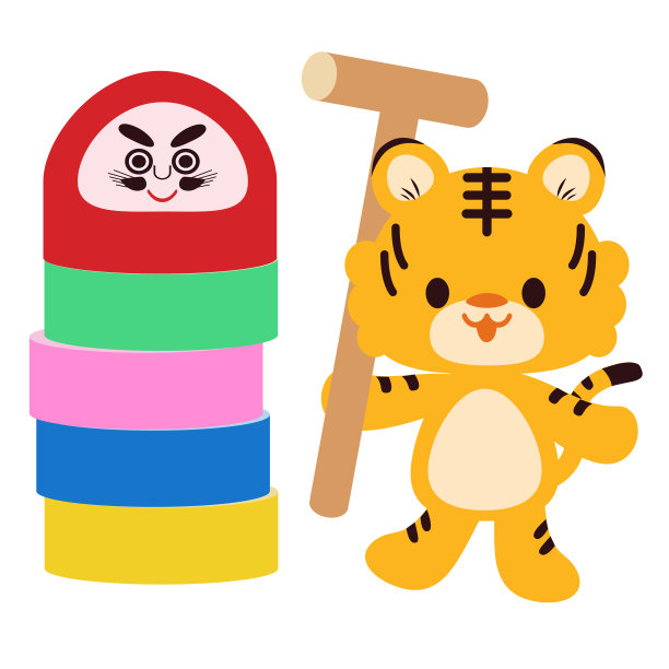 一个达摩娃娃和一只老虎的插图图片下载