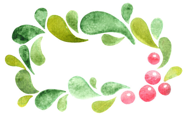 绿色的叶子与浆果花环水彩画装饰圣诞节假期。图片下载