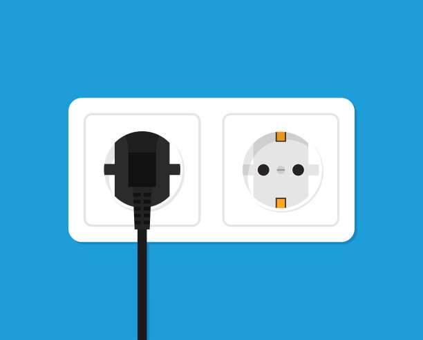 电源插座和插头在平面风格图标。矢量图图片下载