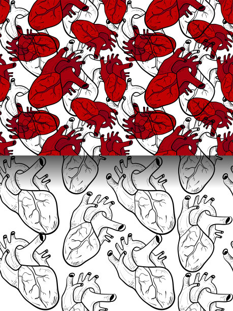 手绘人的心孤立在白色的背景。复古抽象无缝图案设计。铅笔绘图器官。矢量插图。图片下载