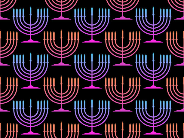 光明节无缝模式与烛台与九蜡烛。犹太节日背景小册子，横幅和包装纸。矢量图图片下载