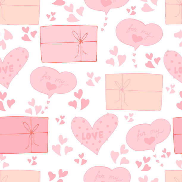 矢量无缝图案的心和礼物祝贺爱情宣言在情人节2月14日。背景邀请，墙纸，包装纸和剪贴簿图片下载