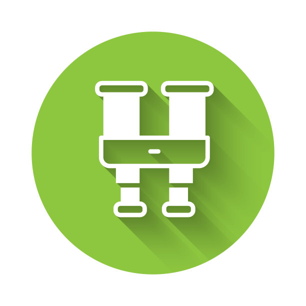 长阴影背景上的白色双筒望远镜图标矢量图图片下载