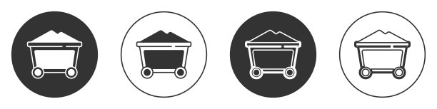 黑色矿车图标孤立在白色背景上。圆按钮。向量图片下载