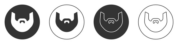 黑色胡子和胡子图标孤立在白色背景。理发店的标志。面部发型。圆按钮。向量图片下载