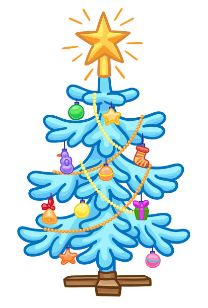 一棵彩绘的圣诞树。用圣诞树玩具装饰。图片下载