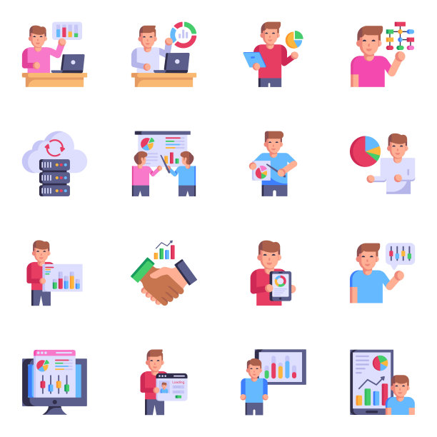 数据分析平面图标包图片下载