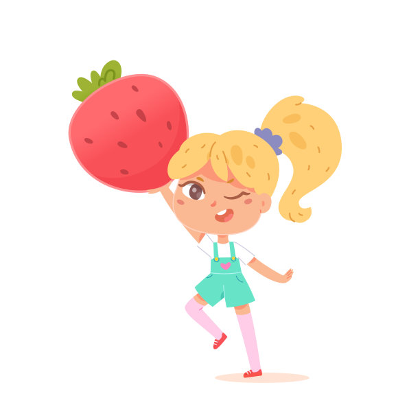 可爱的女孩拿着多汁的成熟草莓，健康甜美的浆果食物早餐或午餐图片下载