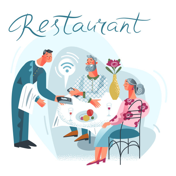 餐厅无现金支付，老人支付点餐，服务员手持pos机图片下载