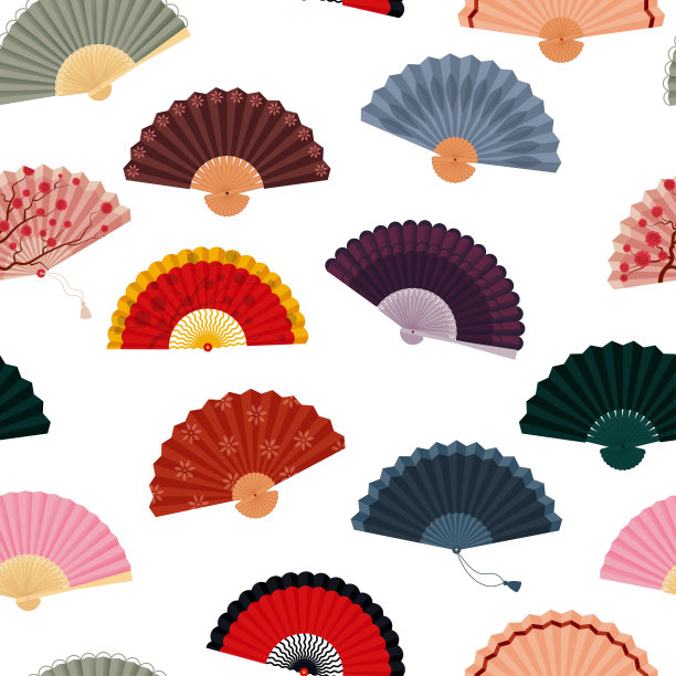 手扇上无缝花纹。漂亮的亚裔背景。矢量图图片下载