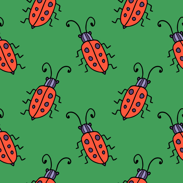 无缝图案与可爱的卡通涂鸦线性虫图片下载