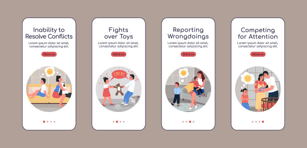 家庭冲突登机手机app屏幕平面矢量模板图片下载