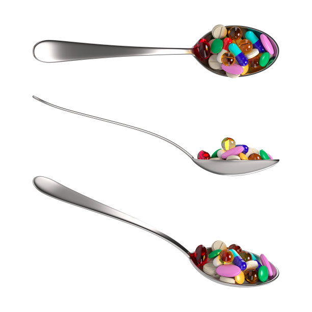 把药片和药片分开放在不同的角度。药物摄入的概念。3 d渲染。图片下载