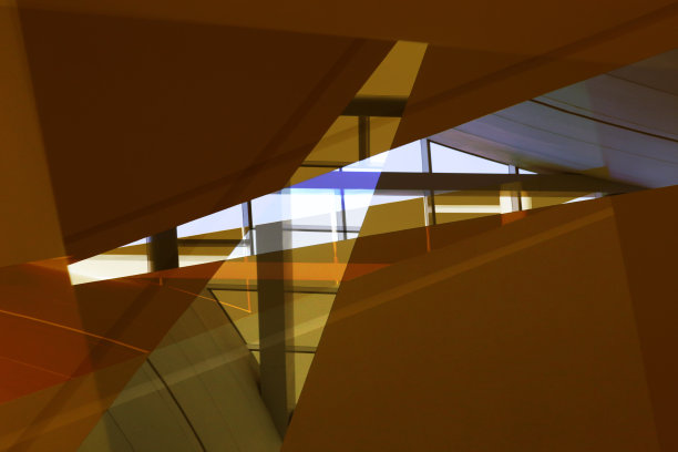 电脑图形图像的窗户和黄色阳台。具有几何结构的未来主义建筑碎片。抽象的建筑背景，类似于写字楼的分层内部。图片下载