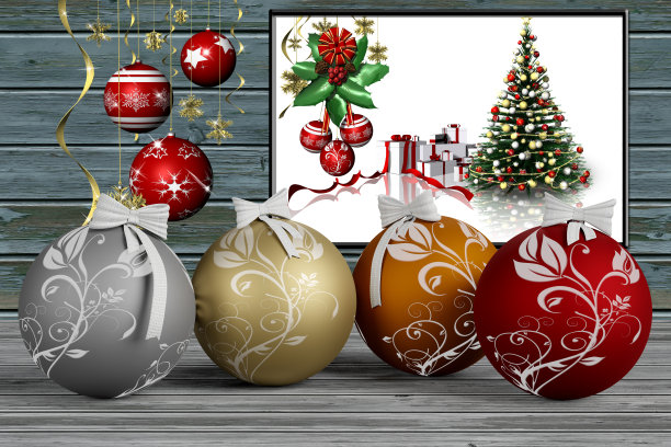 圣诞节装饰，圣诞快乐新年快乐3D插画图片下载