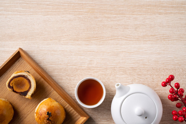 中秋佳节用的蛋黄月饼。图片下载