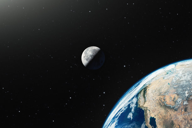 月球和地球在浩瀚的太空中图片下载