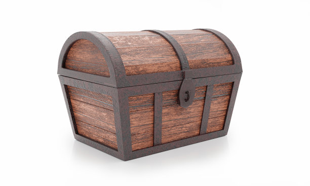 破旧的海盗藏宝箱。烂和破碎。用于存放贵重物品由开裂的木头和生锈的金属纹理制成隔离在白色背景和墙纸上。3 d渲染。图片下载