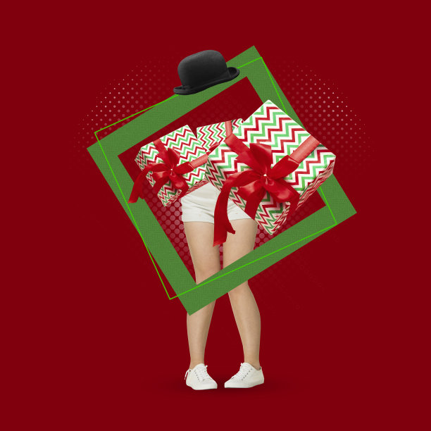 当代艺术拼贴，现代设计。新年快乐贺卡。圣诞节的概念，2022年的新年，冬天的心情，假期。图片下载