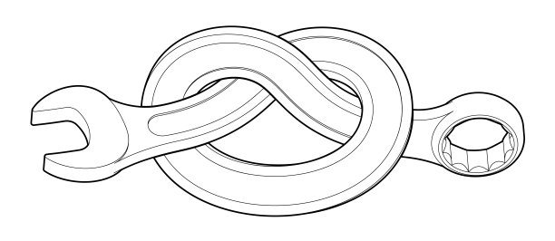 弯成一个结的套筒扳手。扭扳手修理工具。签署支持服务车间。独立绘制3d插图。图片下载