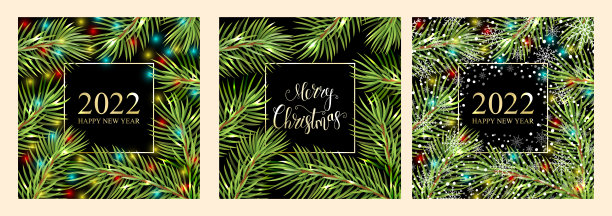 2022年新年贺卡为您设计。圣诞树在黑色背景矢量插图。图片下载