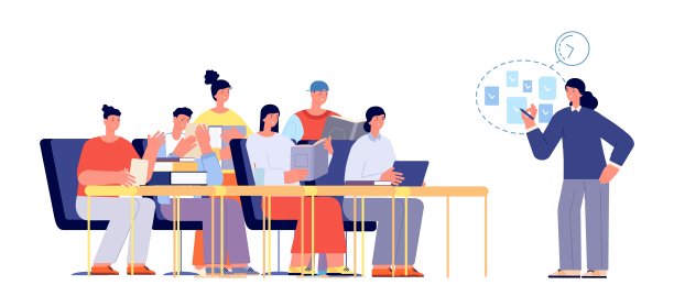 学生学习。人们坐在书桌前看书。商业指导，与年轻的创业团队会面。新知识，自我教育，培养矢量观念图片下载