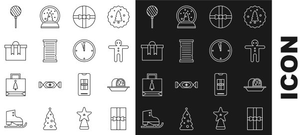 Set line礼品盒杏仁软糖海绵蛋糕假日图片下载