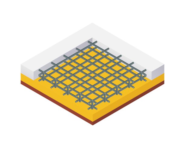 等角矢量插图的混凝土基础上孤立的白色背景。现实基础图标。建筑工地。钢筋混凝土基础。图片下载