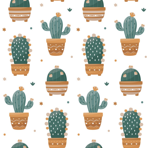 无缝的载体模式与家庭植物:仙人掌和多肉图片下载