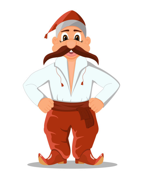 开朗，可爱，卡通哥萨克，人物设计。孤立的形象。平面风格的矢量插图图片下载