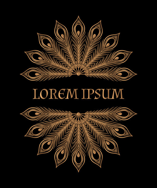 奢华的皇家图案曼荼罗向量徽。民族孔雀羽毛标签。金黑色标签模板设计图片下载