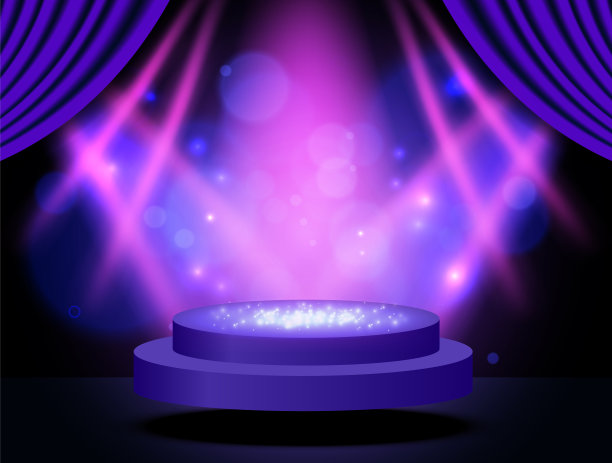 向量插图蓝色背景与闪亮的舞台讲台和窗帘图片下载