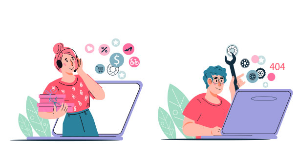 网上商店客户支持服务横幅设置。技术援助,向量。图片下载