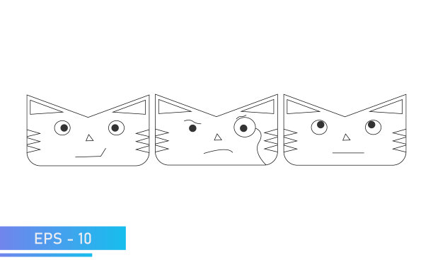 简单的猫或老虎的线性风格的脸与情感，微笑，聪明，梦想。图标。孤立在白色背景上。平面向量插图。图片下载