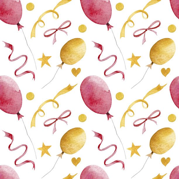 水彩无缝图案与气球图片下载