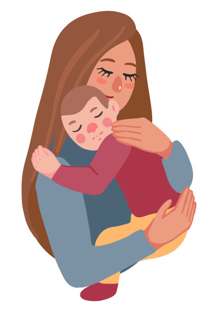 母亲和孩子。一个手里抱着婴儿的女人。母亲节，为人父母的概念。手绘矢量插图。彩色卡通剪贴画孤立在白色。平面元素用于设计，卡片，贴纸。图片下载