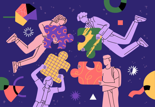 人们将大的拼图元素连接起来。团队建设和团队合作理念图片下载