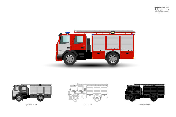 绝缘的红色卡车。消防车和梯子图片下载