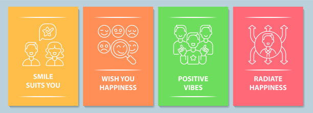 快乐和积极的信息明信片与线性字形图标设置图片下载