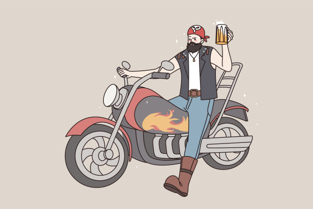 骑摩托车喝啤酒的野蛮摇滚男图片下载