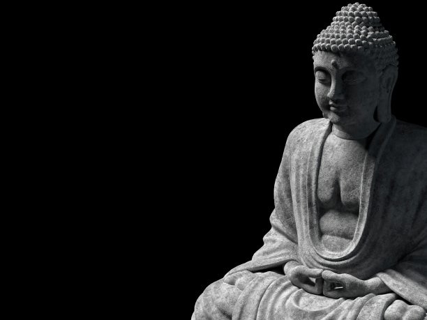 三维渲染的中国石菩萨在黑暗的背景中国神图片下载