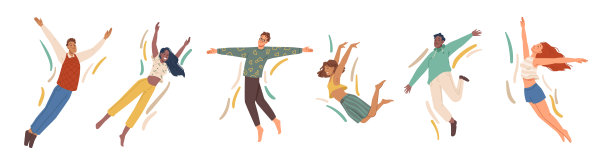 快乐的人飞翔，自由的概念，发展和幸福孤立的扁平卡通人物。带菌者男女在空中飞行。堕落的商人，欢快的自由职业者，愉悦的感觉图片下载
