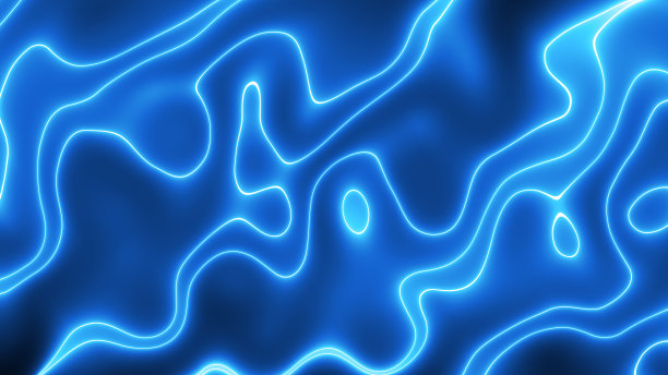 闪亮的液体线发光。发光的亮线蓝色波浪抽象背景。图片下载
