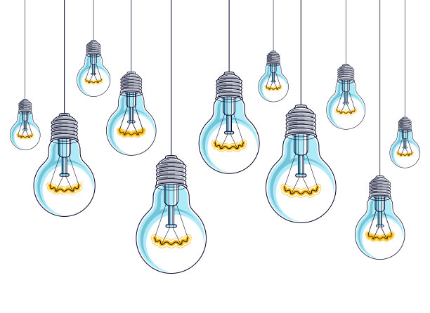 灯泡闪烁着美丽的矢量逼真的插图。创意概念，创意灵感，创意。完美的背景或墙纸。图片下载