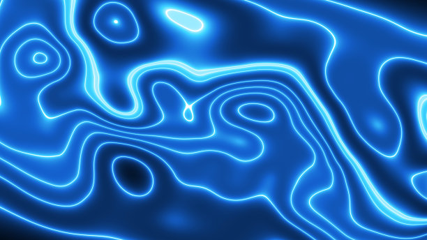 闪亮的液体线发光。发光的亮线蓝色波浪抽象背景。图片下载
