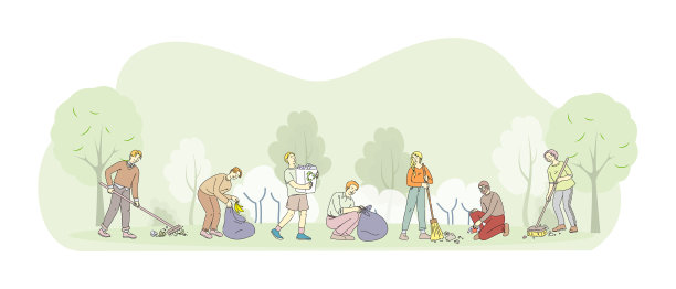 一群人在垃圾袋、垃圾桶里捡拾垃圾。志愿者清理垃圾。人们练习垃圾收集，分类，回收。图片下载