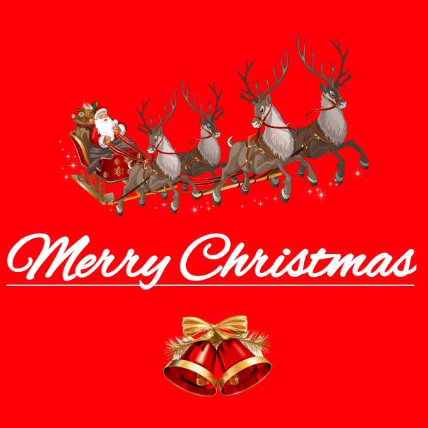 圣诞老人送圣诞礼物，圣诞快乐文字红色背景图片下载