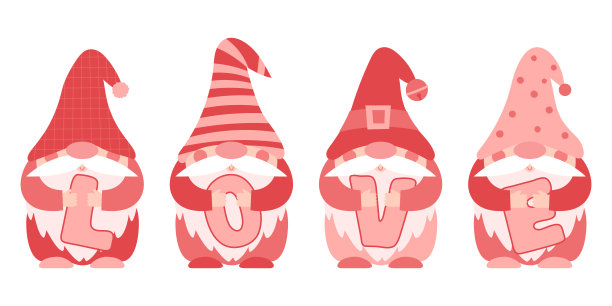 手捧LOVE字母的矮胖小矮人，卡通矢量插画图片下载